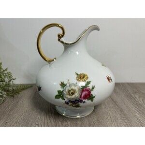 Vintage Kuba Porzellan Porcelain Pitcher Floral Gold Trim Bavaria Germany
